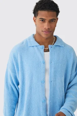 Boxy Fit Brushed Knit Cardigan | BoohooMAN UK