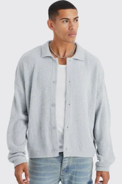 Boxy Fit Brushed Knit Cardigan | BoohooMAN UK