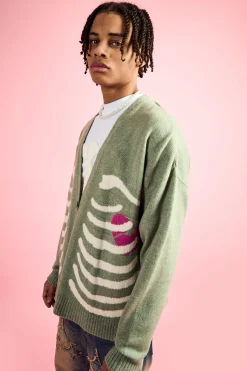 Boxy Fit Brushed Knit Skeleton Cardigan | BoohooMAN UK