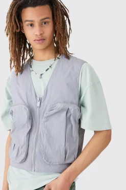 Boxy Fit Crinkle Nylon Gilet | BoohooMAN UK