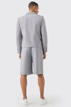 Boxy Fit Cropped Blazer With Wrap Over Detailing In Grey | BoohooMAN UK