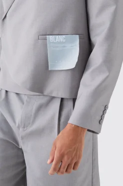 Boxy Fit Cropped Blazer With Wrap Over Detailing In Grey | BoohooMAN UK