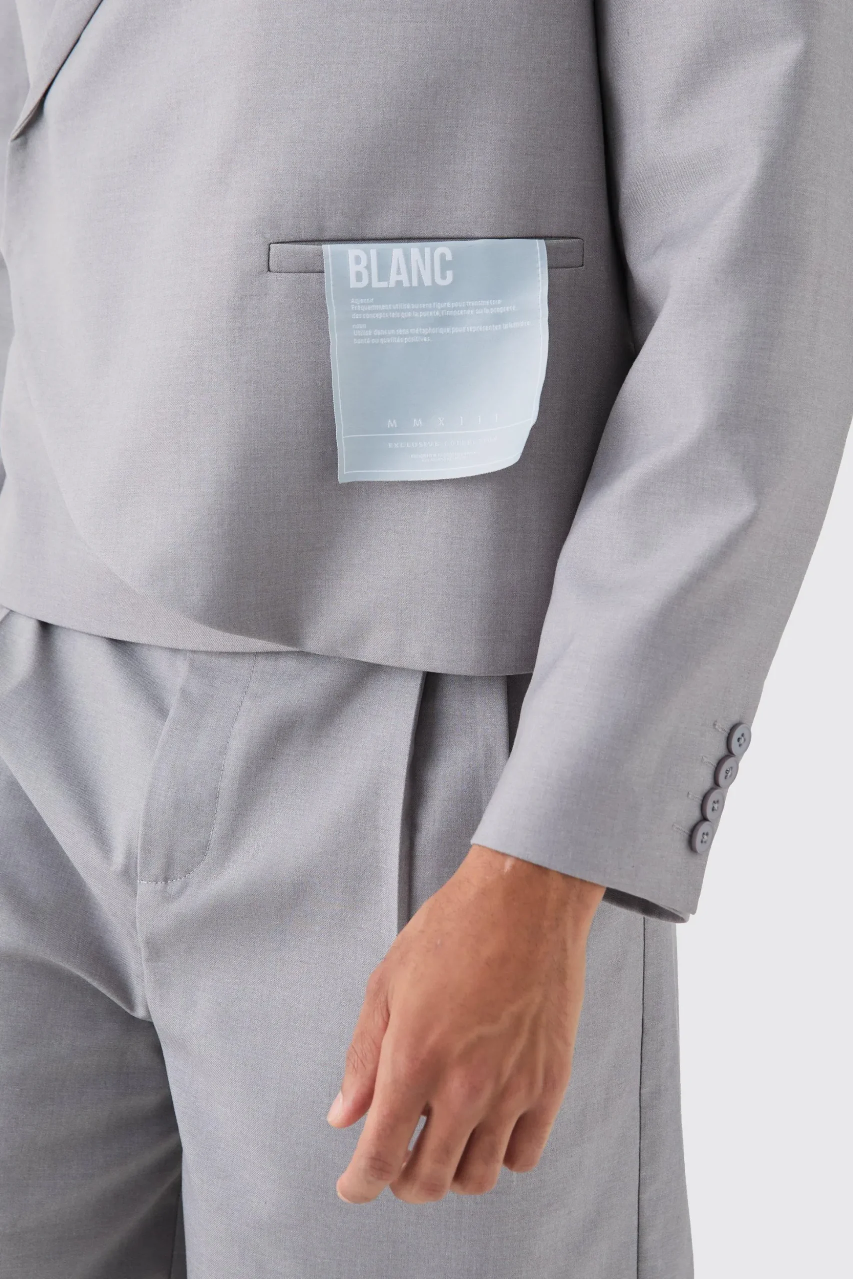 Boxy Fit Cropped Blazer With Wrap Over Detailing In Grey | BoohooMAN UK