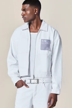 Boxy Fit Denim Jacket With Woven Label | BoohooMAN UK