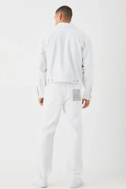 Boxy Fit Denim Jacket With Woven Label | BoohooMAN UK