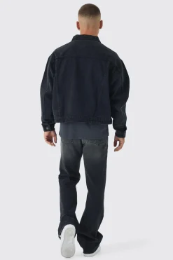 Boxy Fit Denim Jacket With Woven Label | BoohooMAN UK