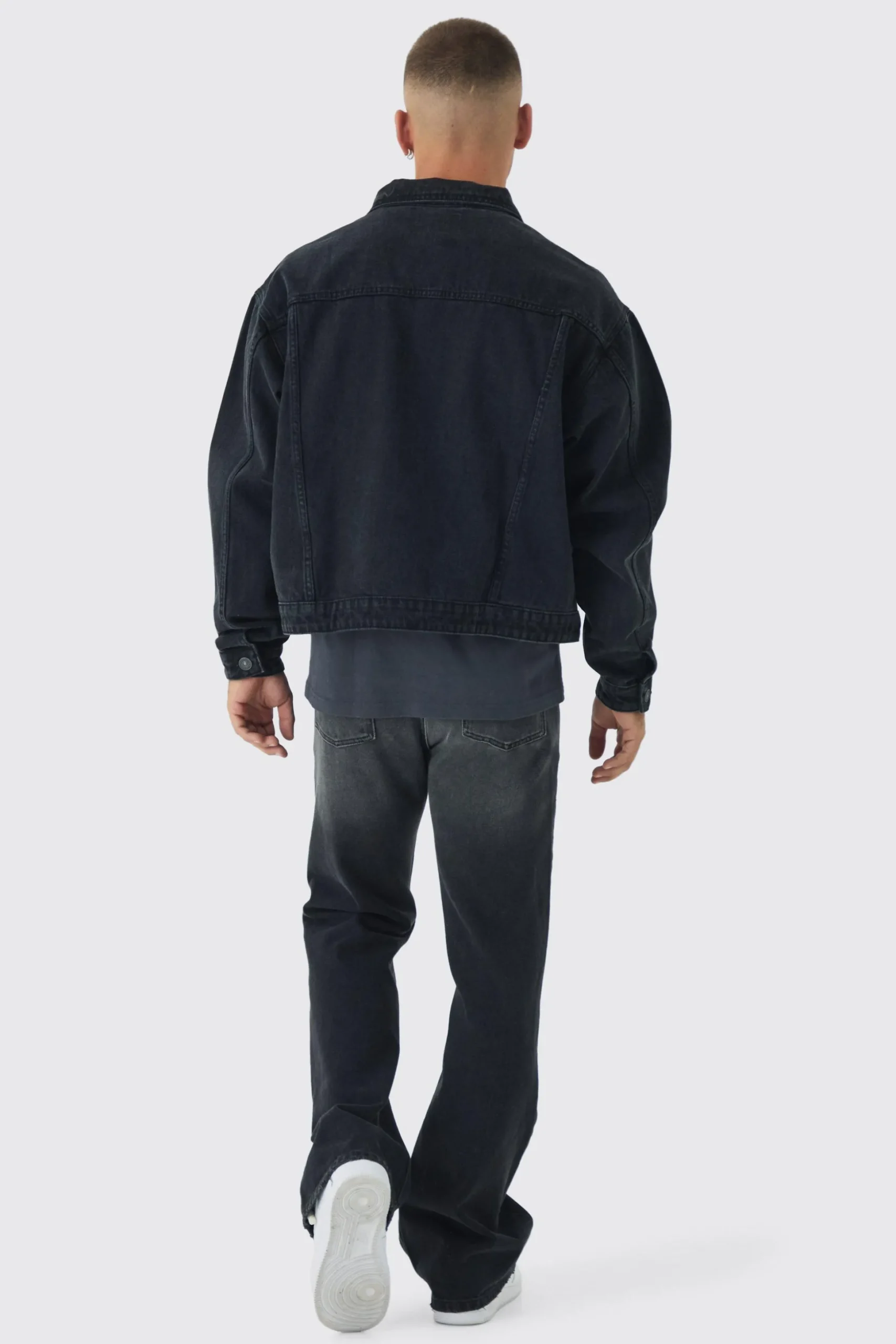 Boxy Fit Denim Jacket With Woven Label | BoohooMAN UK