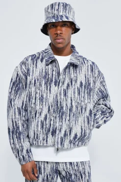 Boxy Fit Fabric Interest Denim Jacket | BoohooMAN UK