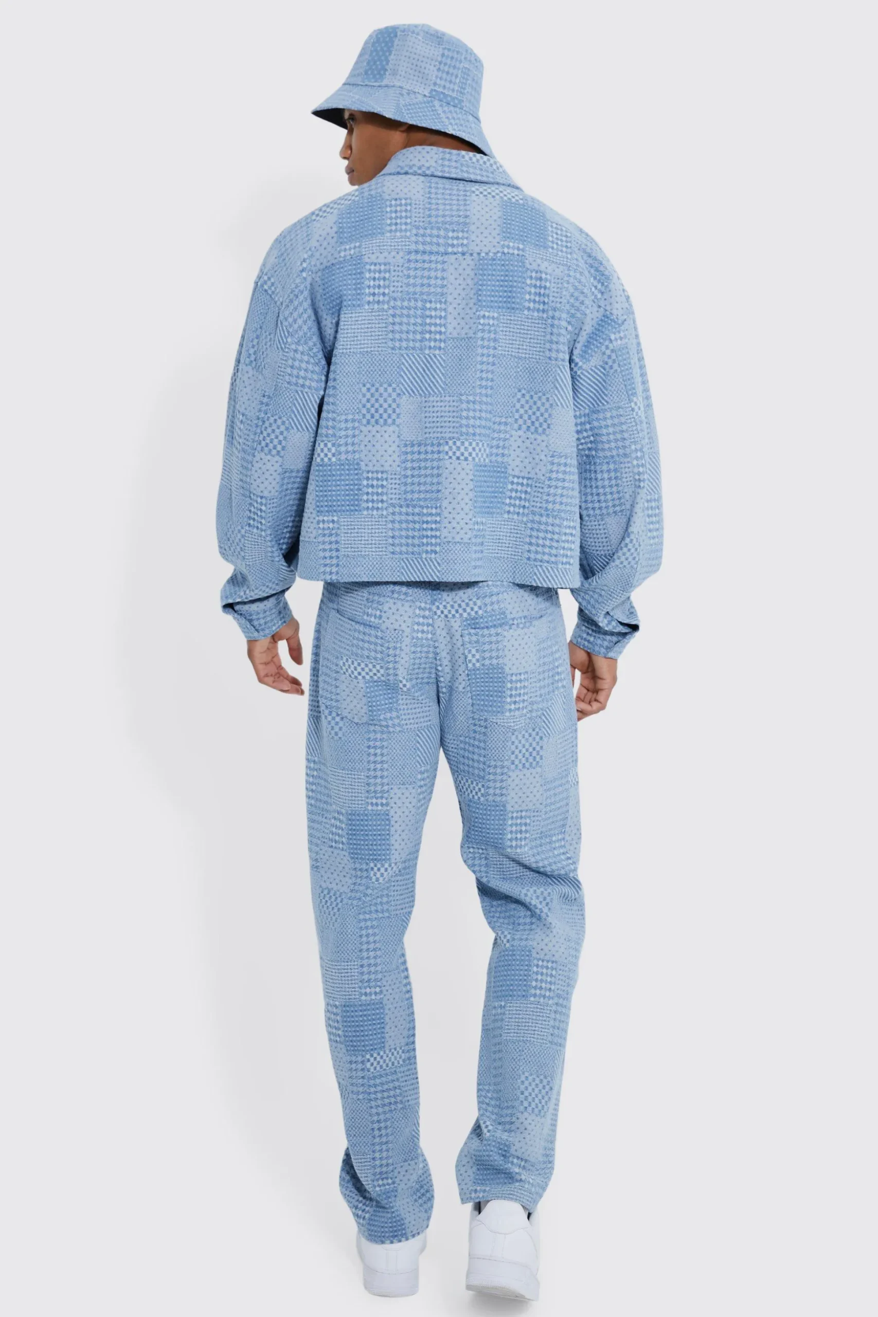 Boxy Fit Fabric Interest Denim Jacket | BoohooMAN UK