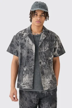 Boxy Fit Fabric Interest Denim Shirt | BoohooMAN UK