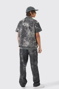 Boxy Fit Fabric Interest Denim Shirt | BoohooMAN UK