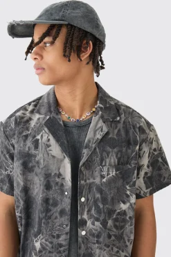Boxy Fit Fabric Interest Denim Shirt | BoohooMAN UK
