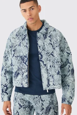 Boxy Fit Fabric Interest Distressed Denim Jacket | BoohooMAN UK