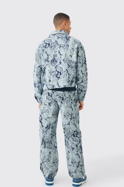 Boxy Fit Fabric Interest Distressed Denim Jacket | BoohooMAN UK