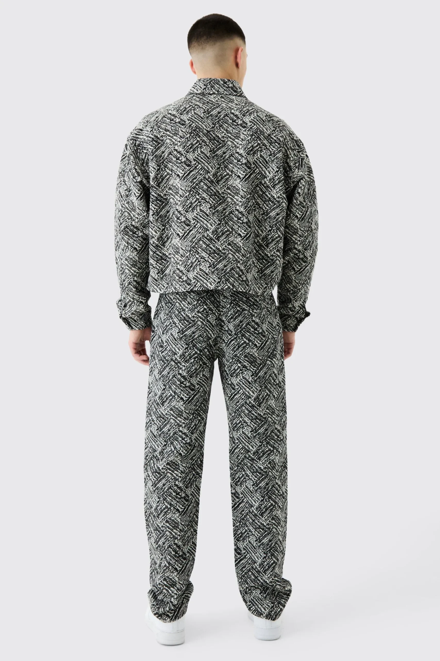 Boxy Fit Fabric Interest Tapestry Jacket | BoohooMAN UK