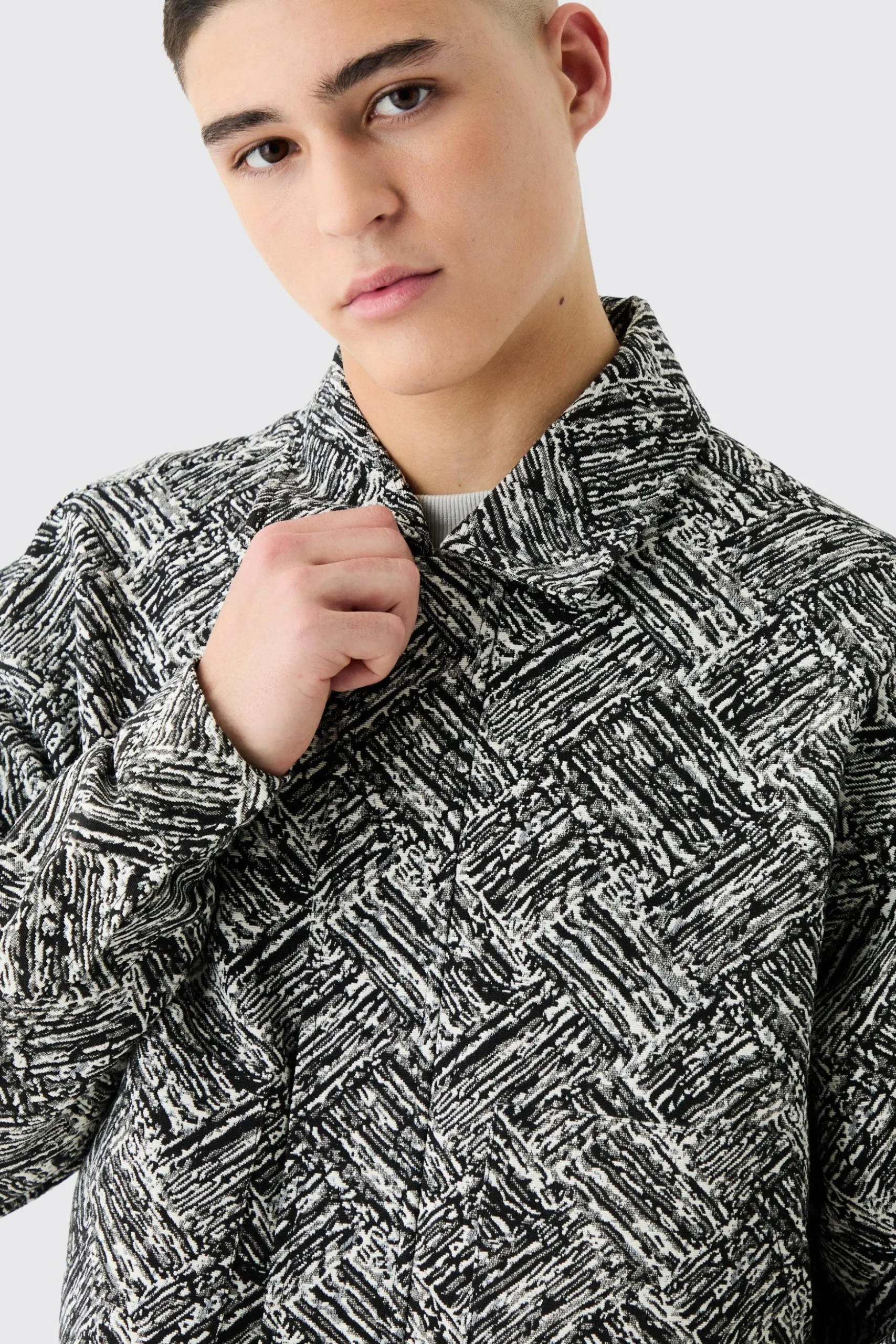 Boxy Fit Fabric Interest Tapestry Jacket | BoohooMAN UK
