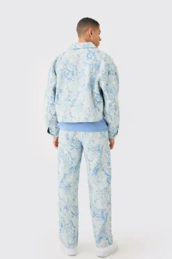 Boxy Fit Fabric Interest Distressed Denim Jacket | BoohooMAN UK