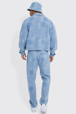 Boxy Fit Fabric Interest Denim Jacket And Jeans | BoohooMAN UK