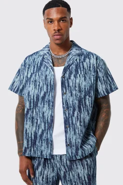 Boxy Fit Fabric Interest Denim Shirt And Trouser | BoohooMAN UK