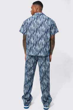 Boxy Fit Fabric Interest Denim Shirt And Trouser | BoohooMAN UK