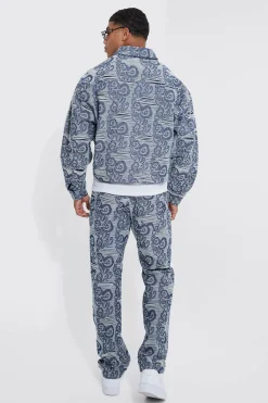 Boxy Fit Fabric Interest Denim Jacket And Jeans | BoohooMAN UK