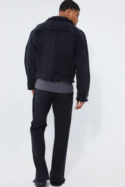 Boxy Fit Frayed Seam Denim Jacket And Jeans | BoohooMAN UK