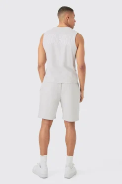 Boxy Fit Gothic Graphic Puff Print Tank & Short Set | BoohooMAN UK