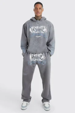 Boxy Fit Homme Graffiti Print Tracksuit | BoohooMAN UK