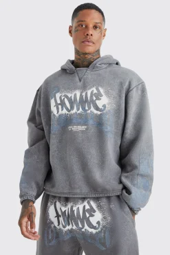 Boxy Fit Homme Graffiti Print Tracksuit | BoohooMAN UK