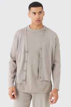 Boxy Fit Knitted Cardigan | BoohooMAN UK