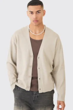 Boxy Fit Knitted Cardigan | BoohooMAN UK