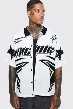 Boxy Fit Knitted Moto Shirt | BoohooMAN UK