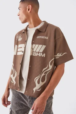 Boxy Fit Knitted Moto Shirt | BoohooMAN UK