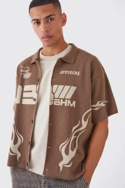Boxy Fit Knitted Moto Shirt | BoohooMAN UK