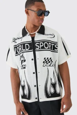 Boxy Fit Knitted Moto Shirt | BoohooMAN UK