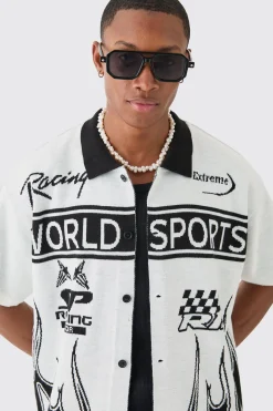Boxy Fit Knitted Moto Shirt | BoohooMAN UK