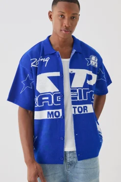 Boxy Fit Knitted Moto Shirt | BoohooMAN UK