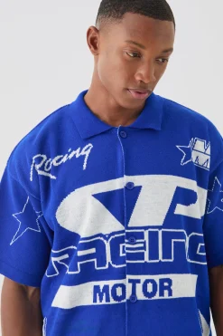 Boxy Fit Knitted Moto Shirt | BoohooMAN UK