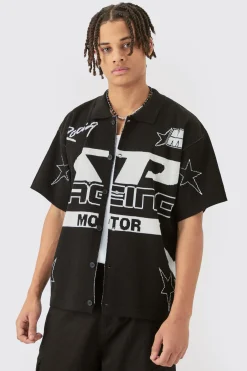 Boxy Fit Knitted Moto Shirt | BoohooMAN UK