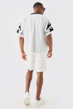 Boxy Fit Line Drawing Knitted Shirt | BoohooMAN UK