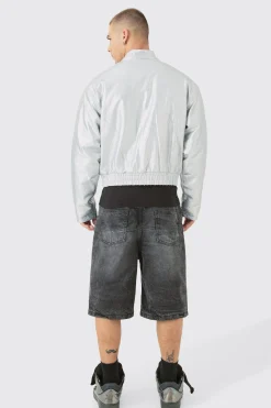 Boxy Fit Metallic Pu Panel Moto Bomber | BoohooMAN UK