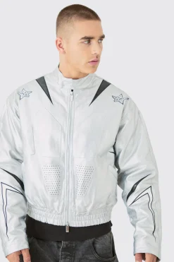 Boxy Fit Metallic Pu Panel Moto Bomber | BoohooMAN UK