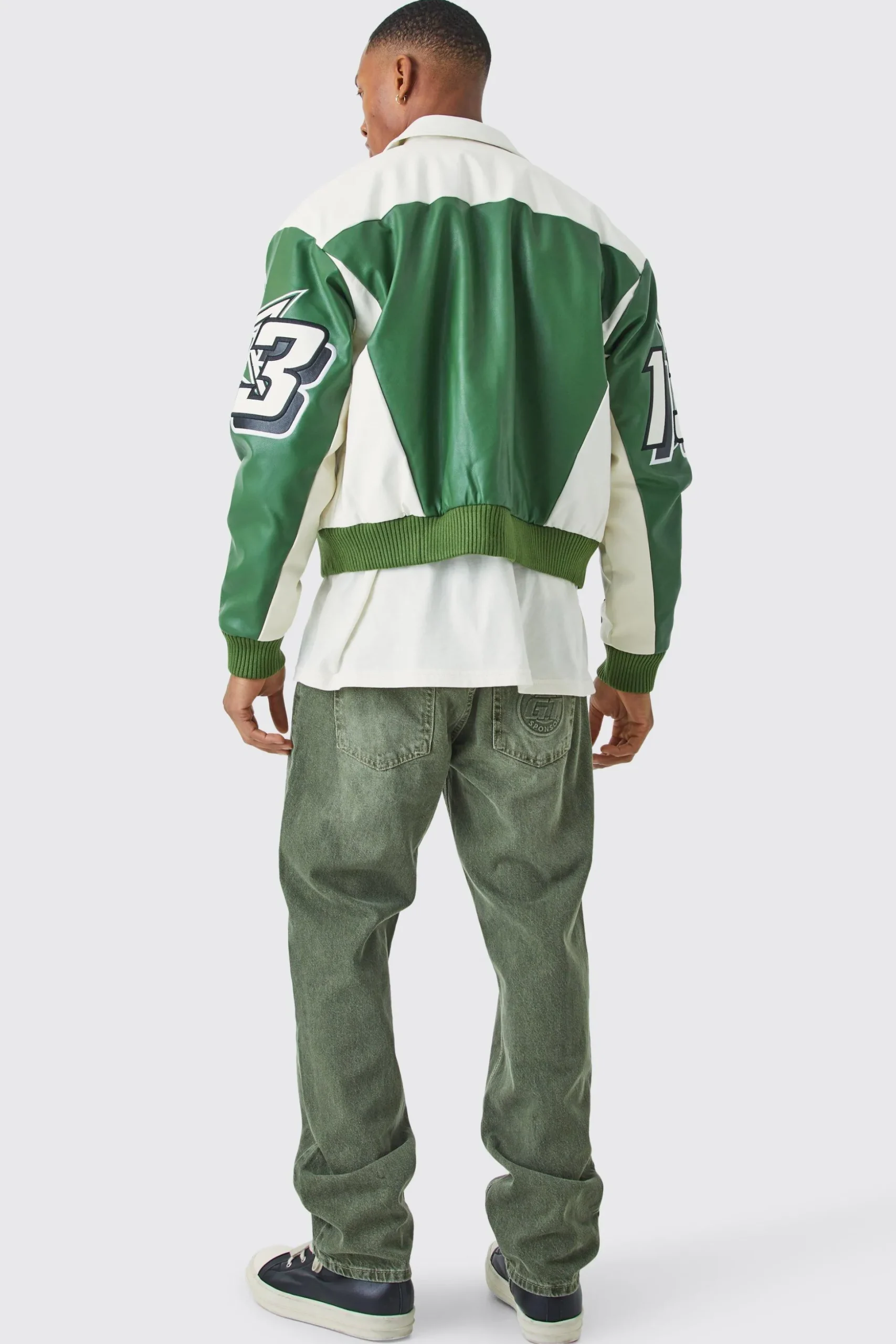 Boxy Fit Pu Moto Collared Bomber | BoohooMAN UK