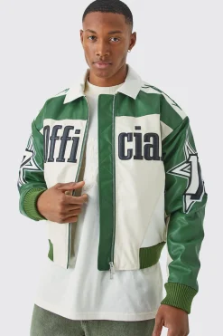 Boxy Fit Pu Moto Collared Bomber | BoohooMAN UK