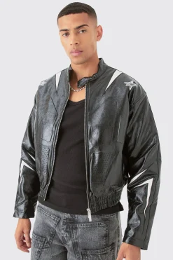 Boxy Fit Pu Panel Moto Bomber | BoohooMAN UK