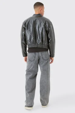 Boxy Fit Pu Panel Moto Bomber | BoohooMAN UK