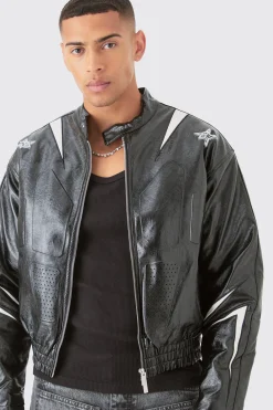 Boxy Fit Pu Panel Moto Bomber | BoohooMAN UK