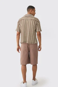 Boxy Fit Revere Open Weave Stripe Shirt | BoohooMAN UK