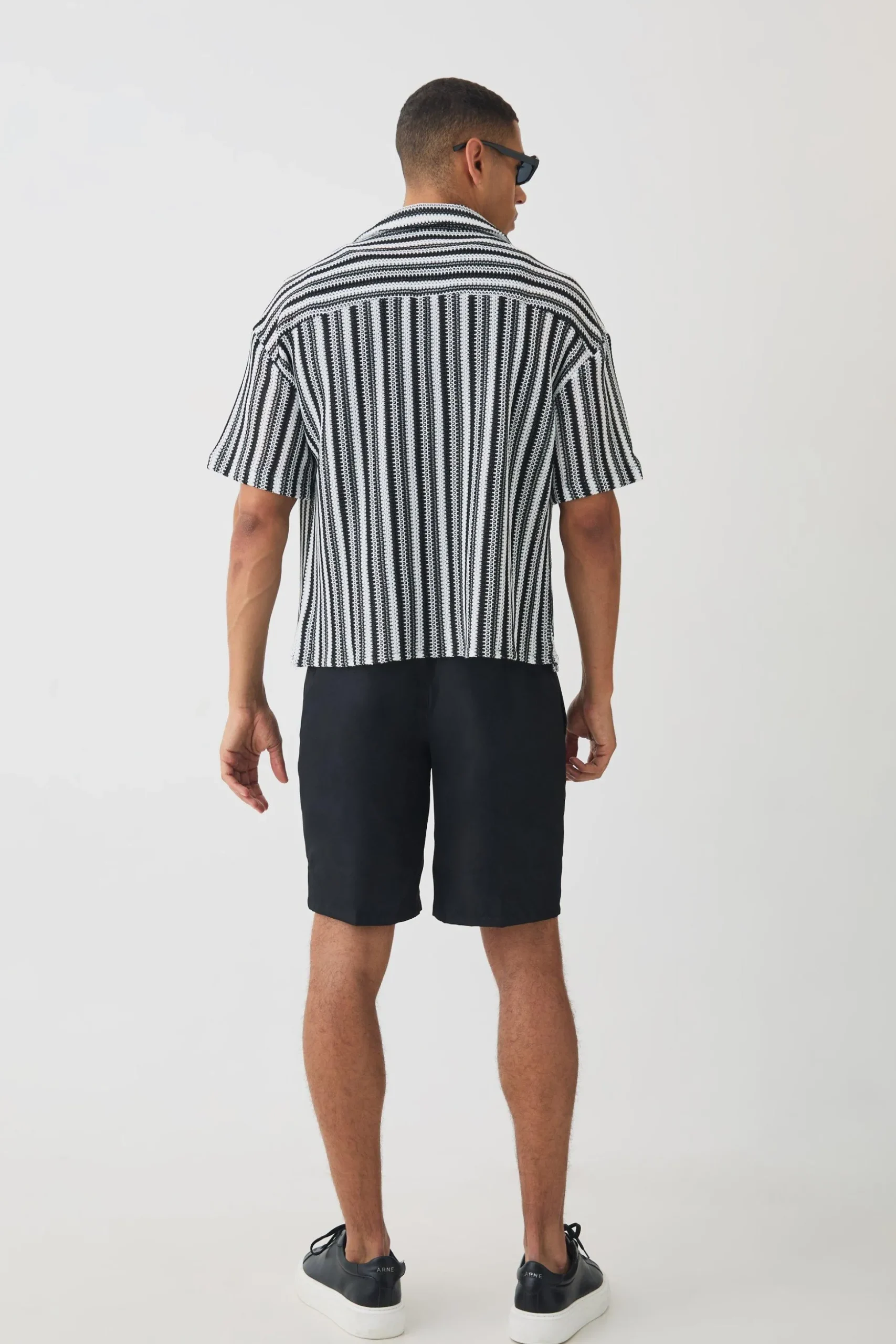 Boxy Fit Revere Open Weave Stripe Shirt | BoohooMAN UK