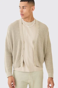 Boxy Fit Ribbed Fisherman Knit Cardigan | BoohooMAN UK